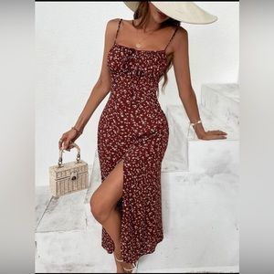 SHEIN Ditsy Floral Print Tie Front Cami Dress